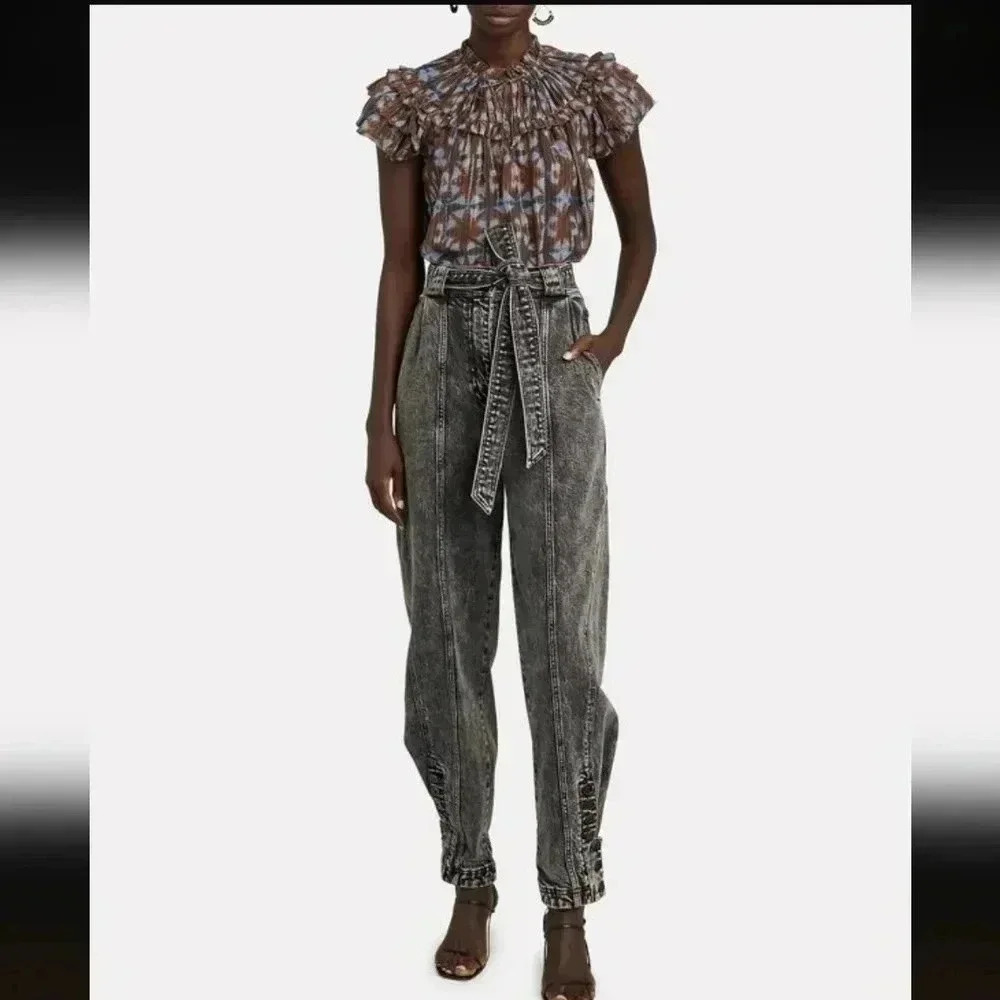 ULLA JOHNSON Carmen Belted Tapered acid washed Jeans - Picture 3 of 9